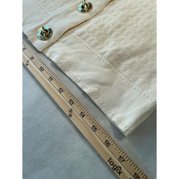 Milly Women Rare Cream Gold Link Button Cardigan Sweater Cotton Silk Classiccore - Picture 5 of 11